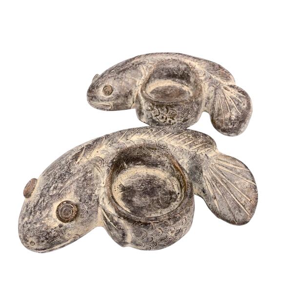 Ying and Yang Koi Votive Candle Holders Approximately 6.5 inch  Clay Tan Brown - Picture 1 of 16